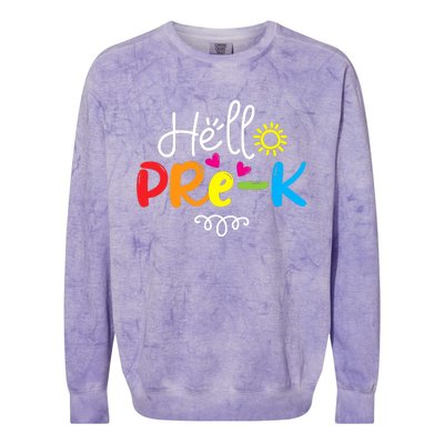 Hello Pre-K Fun Back to School Teacher Student Gift Colorblast Crewneck Sweatshirt