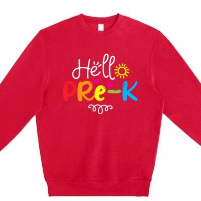 Hello Pre-K Fun Back to School Teacher Student Gift Premium Crewneck Sweatshirt