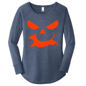 Halloween Pumpkin Face Dachshund Women's Perfect Tri Tunic Long Sleeve Shirt