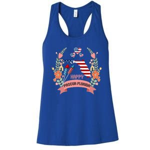 Happy Pascua Florida Day Cool Us Flag Graphic American Style Gift Women's Racerback Tank