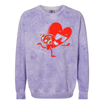 Heart Playing Football Valentines Distressed Colorblast Crewneck Sweatshirt