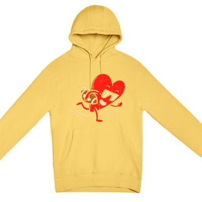 Heart Playing Football Valentines Distressed Premium Pullover Hoodie