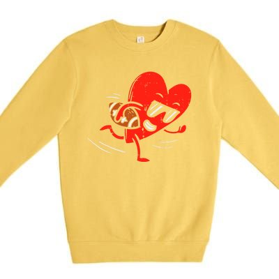 Heart Playing Football Valentines Distressed Premium Crewneck Sweatshirt