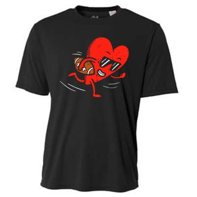 Heart Playing Football Valentines Distressed Cooling Performance Crew T-Shirt