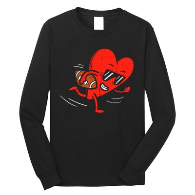 Heart Playing Football Valentines Distressed Long Sleeve Shirt