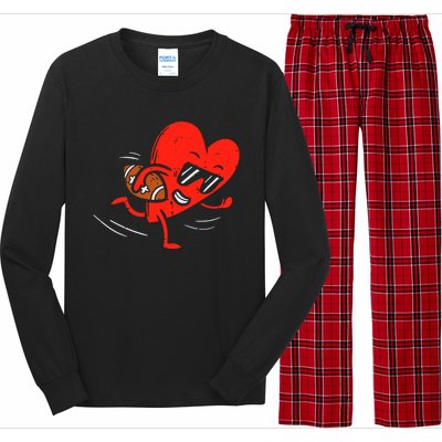 Heart Playing Football Valentines Distressed Long Sleeve Pajama Set