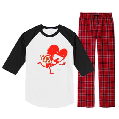 Heart Playing Football Valentines Distressed Raglan Sleeve Pajama Set