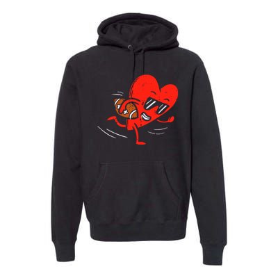 Heart Playing Football Valentines Distressed Premium Hoodie