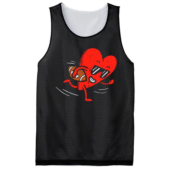 Heart Playing Football Valentines Distressed Mesh Reversible Basketball Jersey Tank