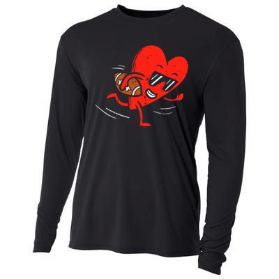 Heart Playing Football Valentines Distressed Cooling Performance Long Sleeve Crew