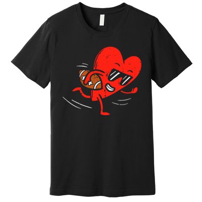 Heart Playing Football Valentines Distressed Premium T-Shirt