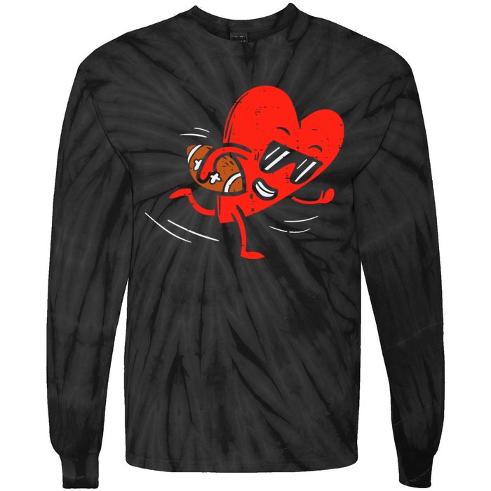 Heart Playing Football Valentines Distressed Tie-Dye Long Sleeve Shirt