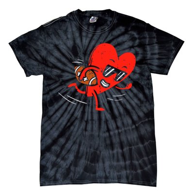 Heart Playing Football Valentines Distressed Tie-Dye T-Shirt