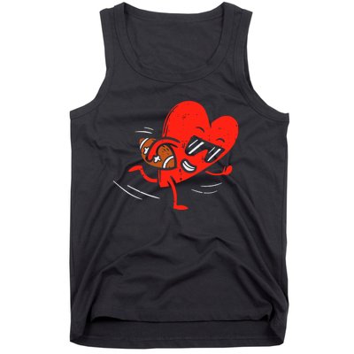 Heart Playing Football Valentines Distressed Tank Top