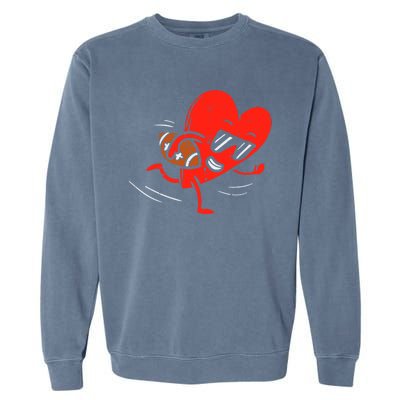 Heart Playing Football Valentines Distressed Garment-Dyed Sweatshirt