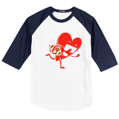 Heart Playing Football Valentines Distressed Baseball Sleeve Shirt