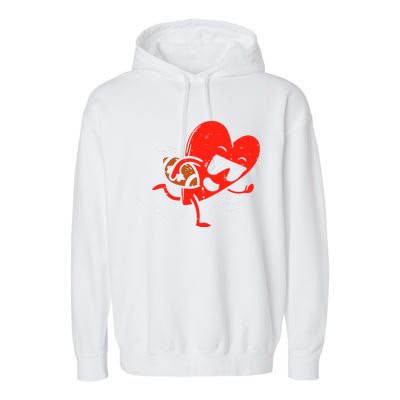 Heart Playing Football Valentines Distressed Garment-Dyed Fleece Hoodie