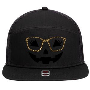 Halloween Pumpkin Face Eyelashes Leopard Glasses Halloween 7 Panel Mesh Trucker Snapback Hat