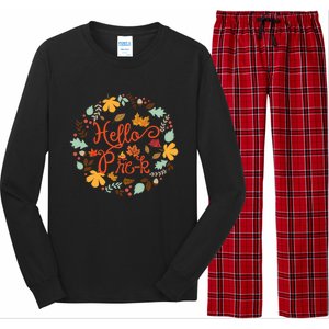 Hello Prek Fall Leaves Autumn Thanksgiving Teacher Student Cool Gift Long Sleeve Pajama Set