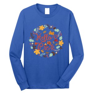 Hello Prek Fall Leaves Autumn Thanksgiving Teacher Student Cool Gift Long Sleeve Shirt