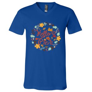 Hello Prek Fall Leaves Autumn Thanksgiving Teacher Student Cool Gift V-Neck T-Shirt