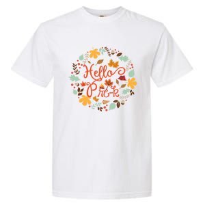 Hello Prek Fall Leaves Autumn Thanksgiving Teacher Student Cool Gift Garment-Dyed Heavyweight T-Shirt