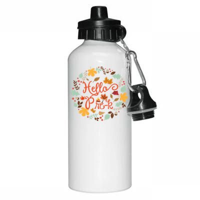 Hello Prek Fall Leaves Autumn Thanksgiving Teacher Student Cool Gift Aluminum Water Bottle