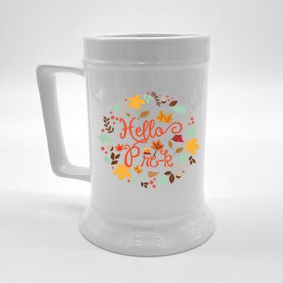 Hello Prek Fall Leaves Autumn Thanksgiving Teacher Student Cool Gift Beer Stein