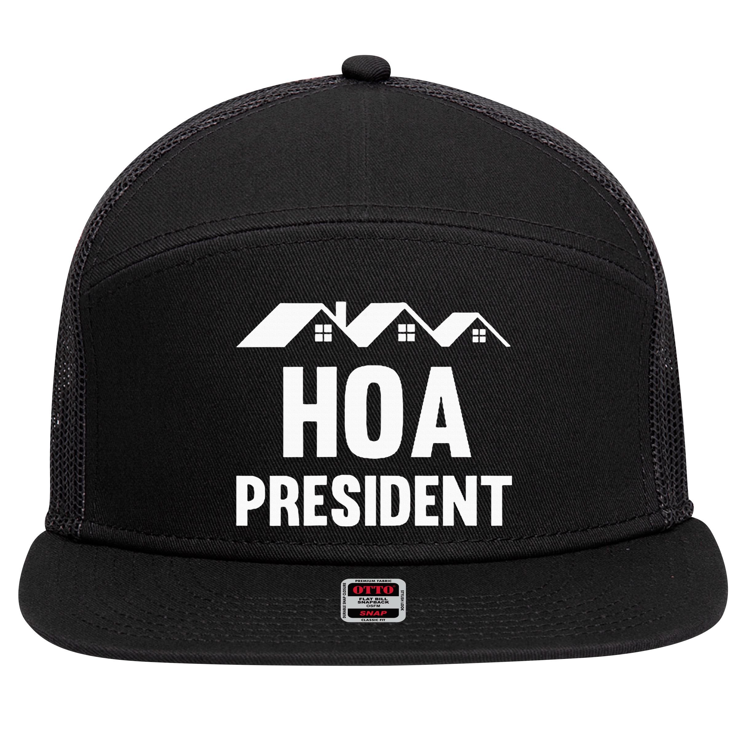 Hoa President Funny Homeowners Association Funny Hoa 7 Panel Mesh Trucker Snapback Hat