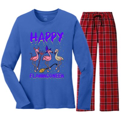 Halloween Pink Flamingo Happy Flamingoween Mummy Witch Gift Women's Long Sleeve Flannel Pajama Set 