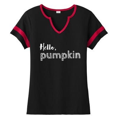 Hello Pumpkin Fall Inspired Autumn Gift Ladies Halftime Notch Neck Tee