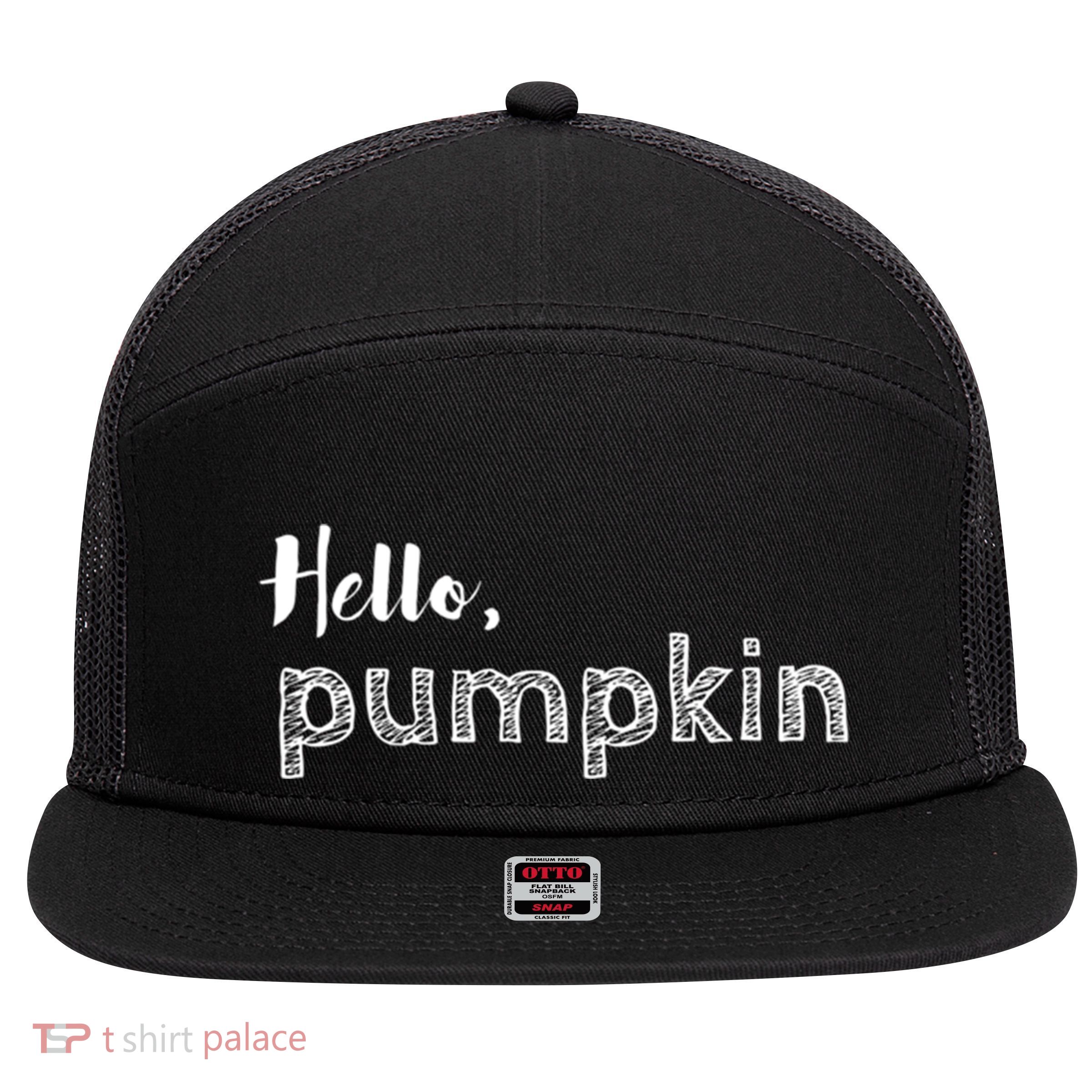 Hello Pumpkin Fall Inspired Autumn Gift 7 Panel Mesh Trucker Snapback Hat