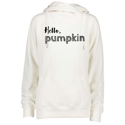 Hello Pumpkin Fall Inspired Autumn Gift Womens Funnel Neck Pullover Hood