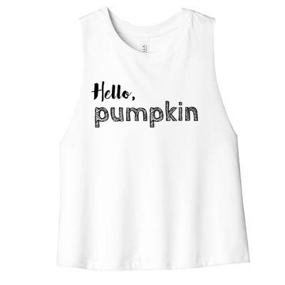 Hello Pumpkin Fall Inspired Autumn Gift Women's Racerback Cropped Tank