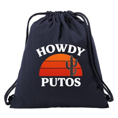 Howdy Putos Funny Cactus Retro Vintage Drawstring Bag