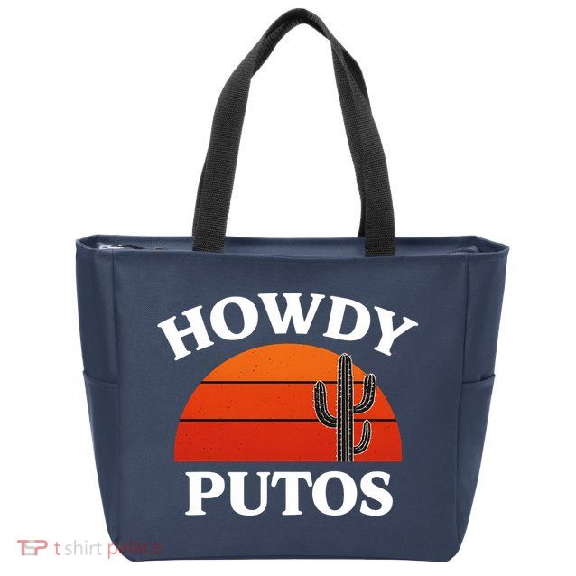 Howdy Putos Funny Cactus Retro Vintage Zip Tote Bag