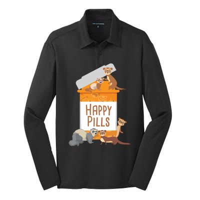 Happy Pills Ferret Zoo Animal Lover Pet Owner Silk Touch Performance Long Sleeve Polo