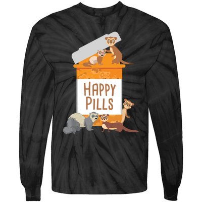 Happy Pills Ferret Zoo Animal Lover Pet Owner Tie-Dye Long Sleeve Shirt