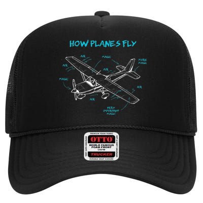 How Planes Fly Funny Aviation Gift RC Plane Pilot High Crown Mesh Back Trucker Hat