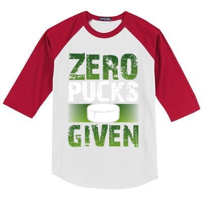 Hockey Player Funny Zero Pucks Given Meaningful Gift Kids Colorblock Raglan Jersey