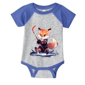 Hockey Player Fox Hockey Stick Ice Hockey Skates Funny Gift Infant Baby Jersey Bodysuit