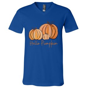 Hello Pumpkin Fall Halloween Graphic V-Neck T-Shirt