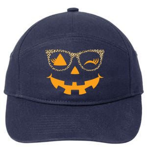 Halloween Pumpkin Face Wink Leopard Print Glasses Funny Gift 7-Panel Snapback Hat