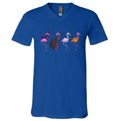 Halloween Pink Flamingo Costume Witch Vampire Mummy Jack Gift V-Neck T-Shirt