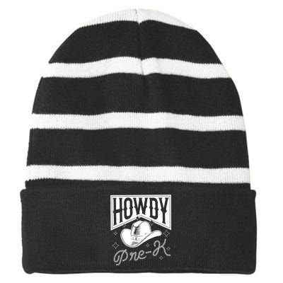 Howdy Prek For The First Day Of School Striped Beanie with Solid Band