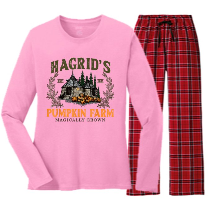 Hagrids Pumpkin Farm Magically Grown Halloween Spooky Season Women's Long Sleeve Flannel Pajama Set 