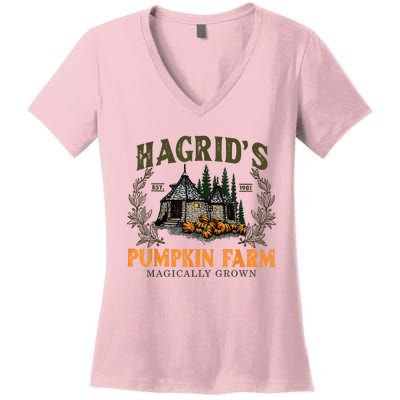 Hagrids Pumpkin Farm Magically Grown Halloween Spooky Season Women's V-Neck T-Shirt