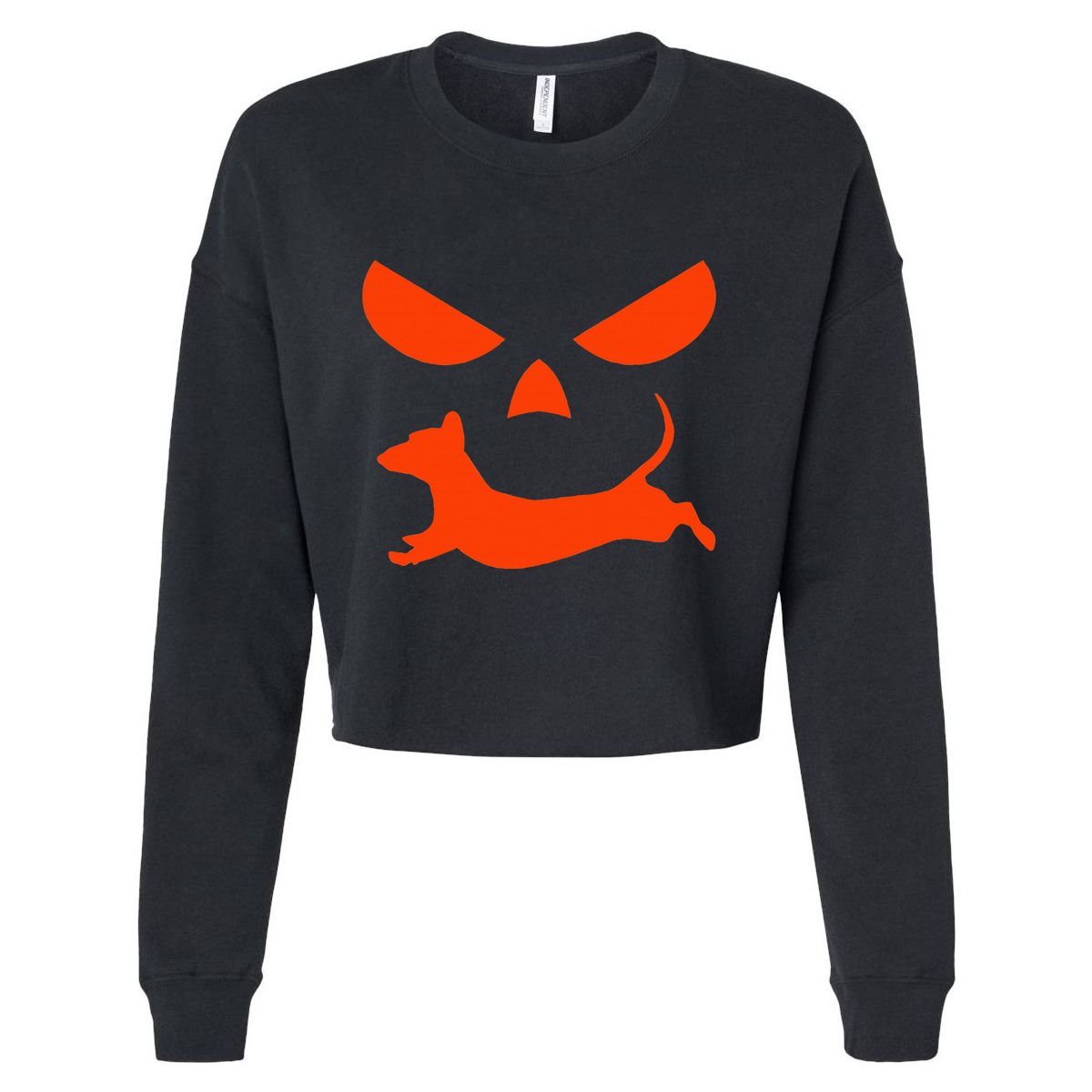 Halloween Pumpkin Face Dachshund Cropped Pullover Crew
