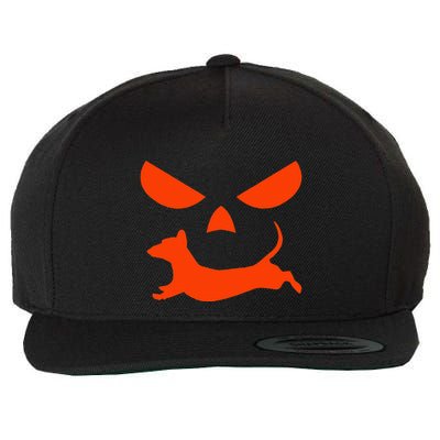 Halloween Pumpkin Face Dachshund Wool Snapback Cap