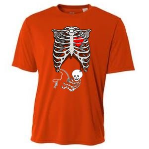 Halloween Pregnancy Fishing Skeleton Dad Mom Costume Cool Gift Cooling Performance Crew T-Shirt